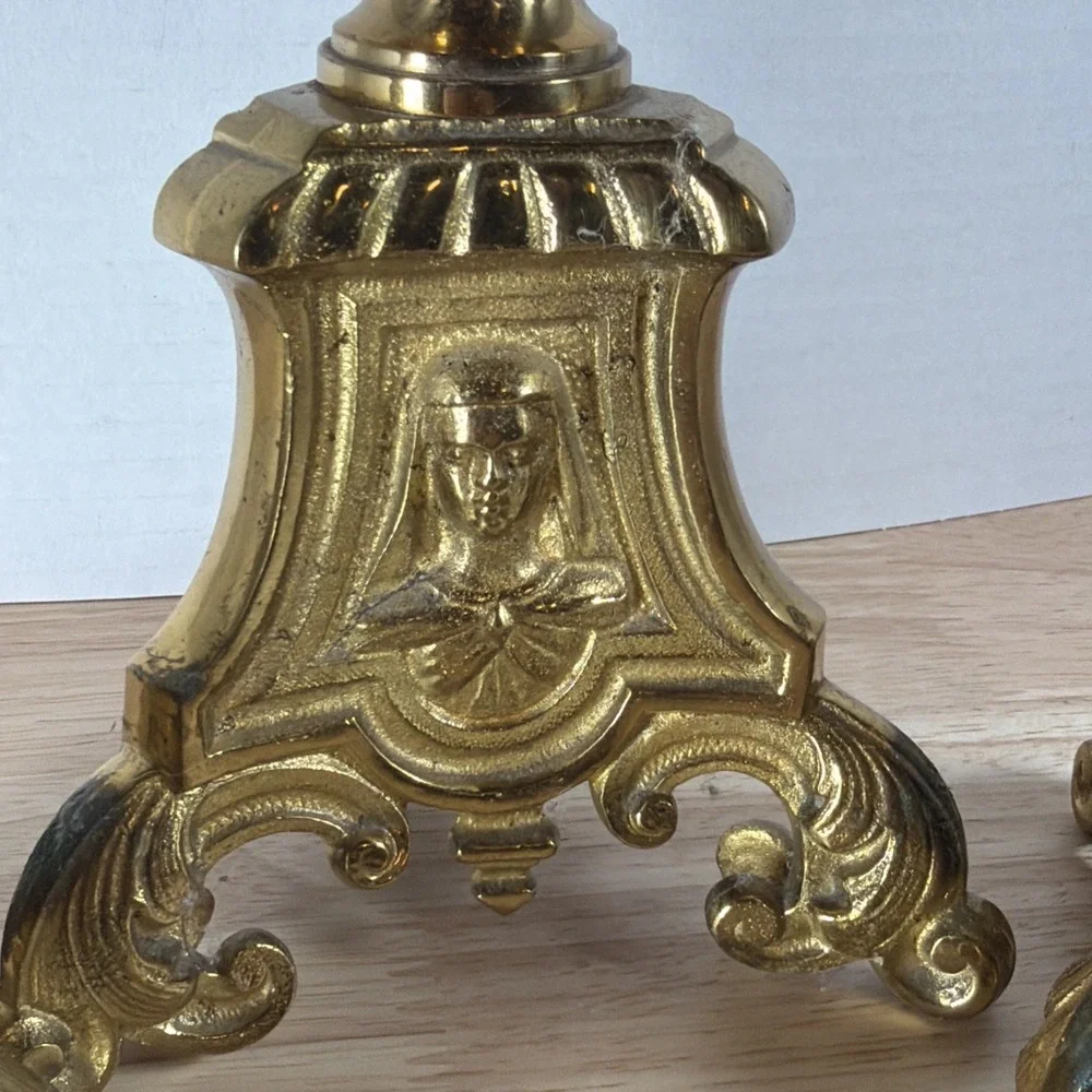 Set 3 Antique Church Altar Tall Brass Candlesticks Mary Joseph Jesus 20.5